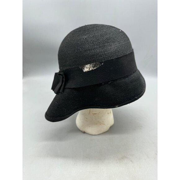 Vintage Stetson 5th Ave John B comp Women' s Black Cloche Hat Blend band READ - Picture 2 of 7